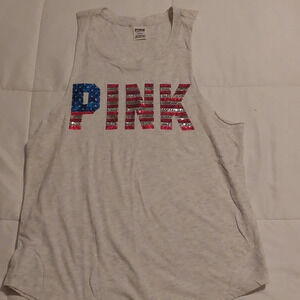 Victoria's Secret PINK Y2K Patriotic Sequin spell out muscle tank M